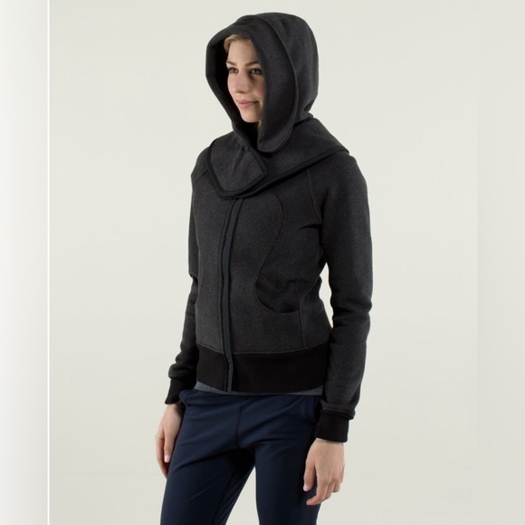 Lululemon Women’s Scuba Hoodie Detachable Hood 10 Heathered Black cotton fleece - Picture 3 of 15